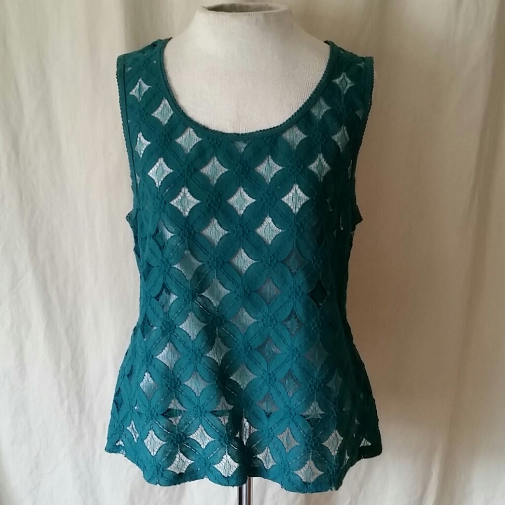 Ann Taylor Loft petites medium teal lace tank